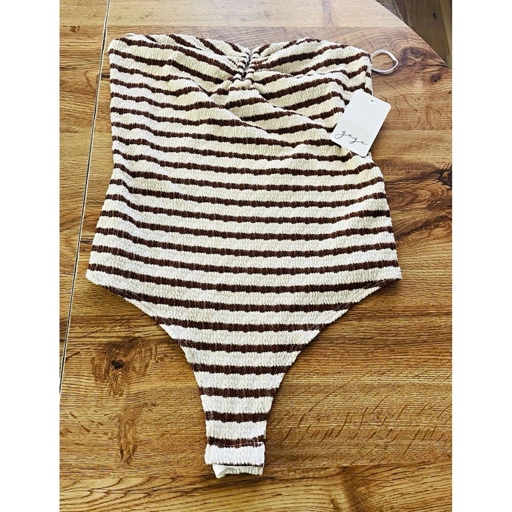 Gaza Brown Beige Striped One-Piece Bodysuit  Women’s L Regular